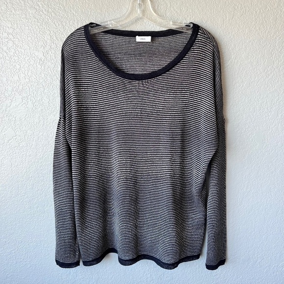 Vince linen blend lightweight long sleeve striped knit sweater - Picture 1 of 10